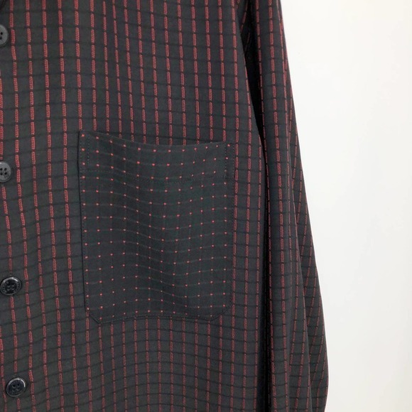 Maltos Men's Button Front Shirt Size L Swiss Dot Jacquard Check Black & Red S134 - Picture 6 of 11